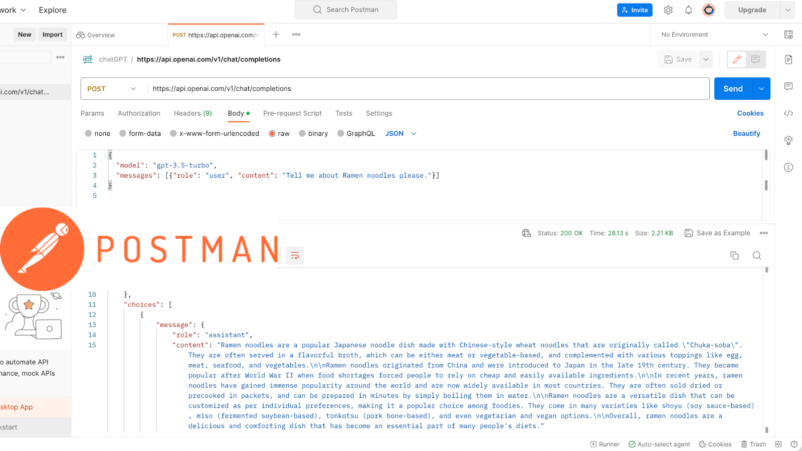 Testing your OpenAI developer account private key using postman
