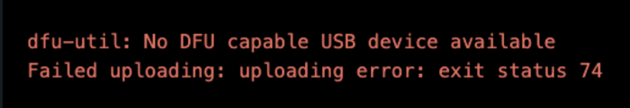 no dfu error message in Arduino IDE error console
