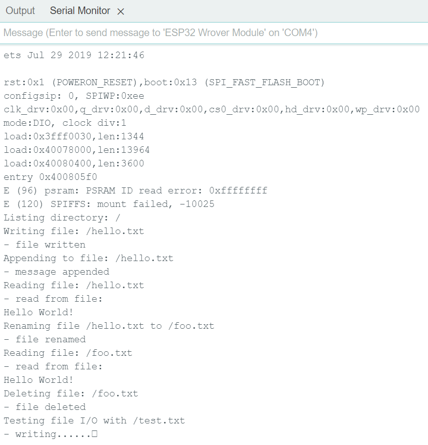Output - Serial Monitor - SPIFFS